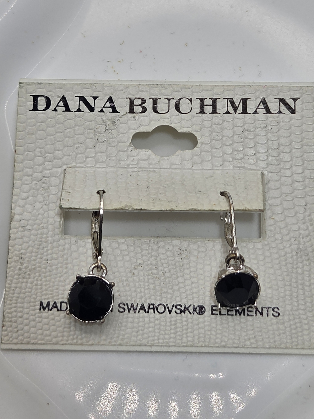 ✨ NWT Dana Buchman Black Swarovski Crystal Drop Earrings 🖤 Silver Leverback Dan